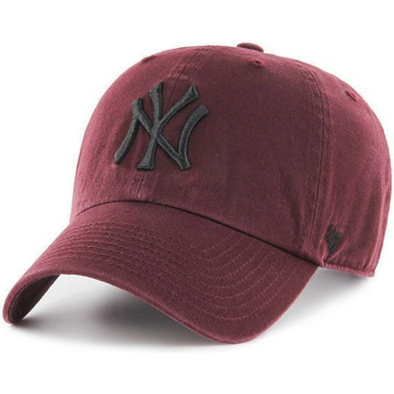 casquette-courbee-grenat-avec-logo-noire-new-york-yankees-mlb-clean-up-47-brand
