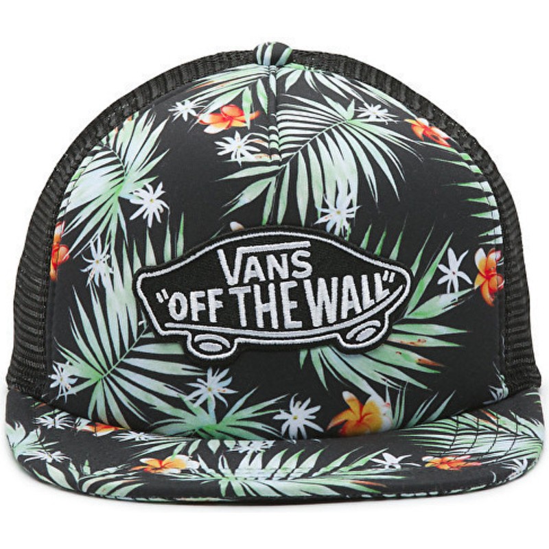 casquette-trucker-noire-avec-imprime-palmiers-classic-patch-vans