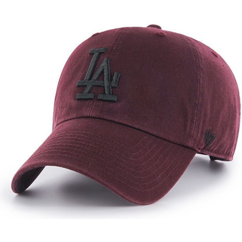 casquette-courbee-grenat-avec-logo-noir-los-angeles-dodgers-mlb-clean-up-47-brand