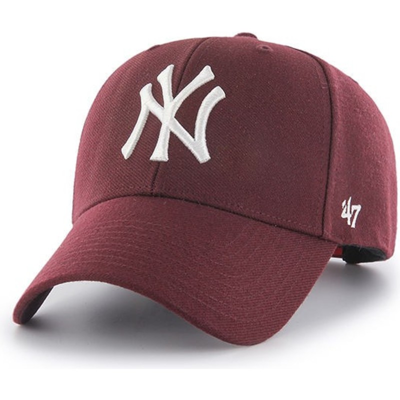 casquette-courbee-grenat-avec-logo-blanc-snapback-new-york-yankees-mlb-mvp-47-brand