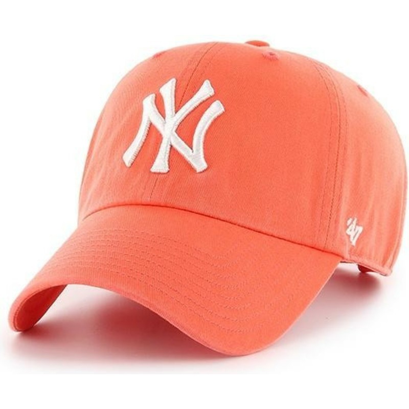 casquette-courbee-orange-pamplemousse-new-york-yankees-mlb-clean-up-47-brand