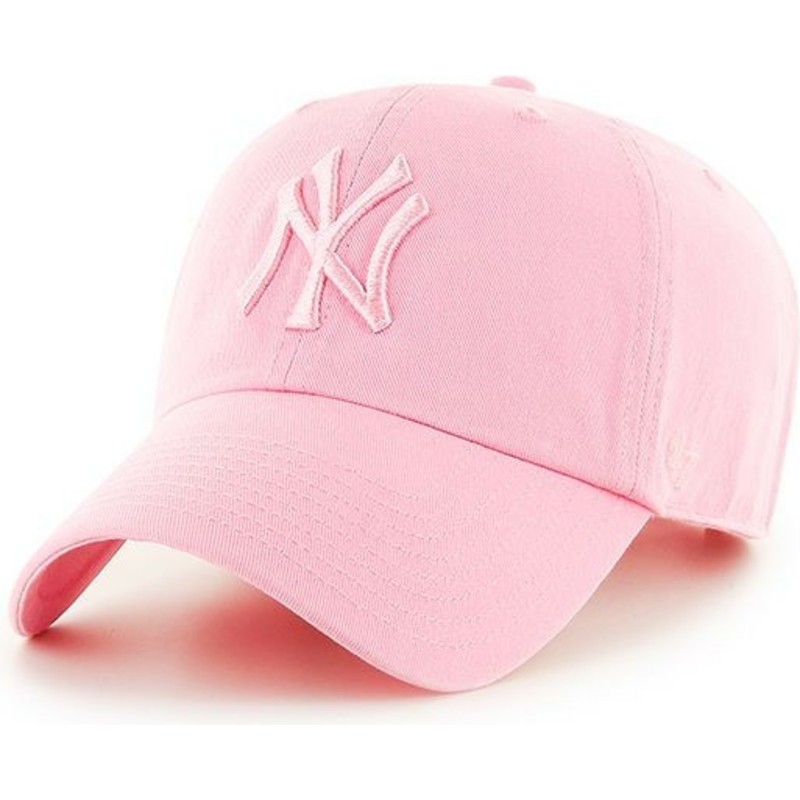 casquette-courbee-rose-avec-logo-rose-new-york-yankees-mlb-clean-up-47-brand