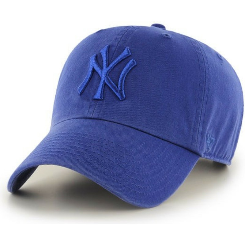 casquette-courbee-bleue-brillant-avec-logo-bleu-new-york-yankees-mlb-clean-up-47-brand