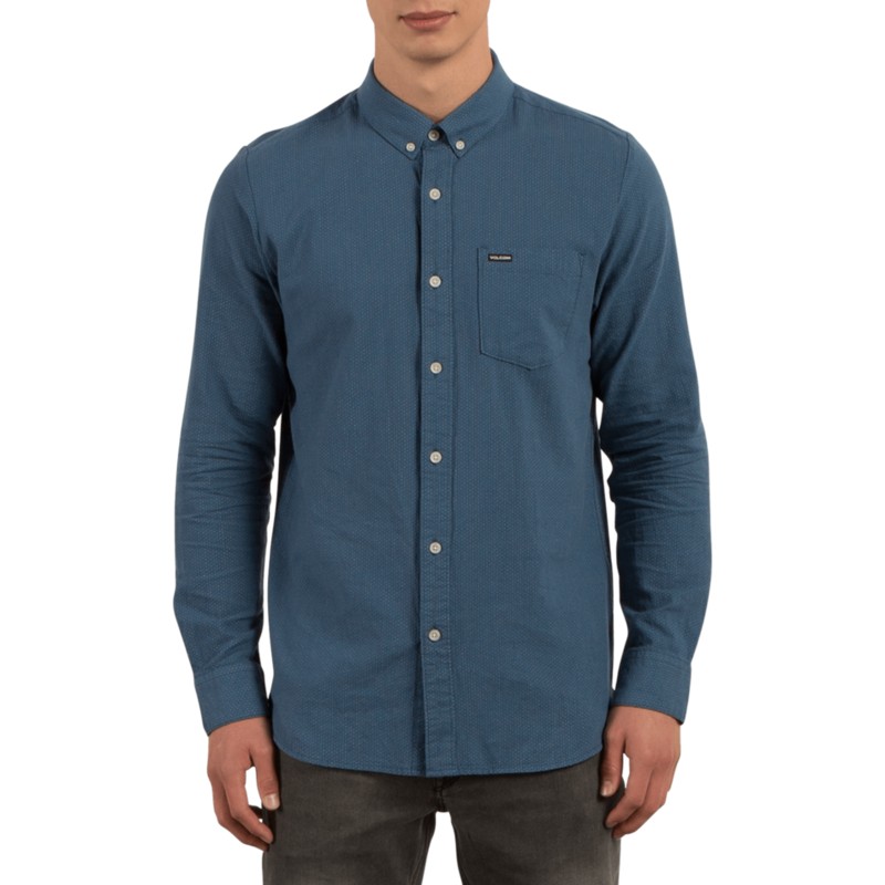 chemise-a-manche-longue-bleue-micro-dot-smokey-blue-volcom