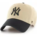 casquette-courbee-beige-avec-visiere-et-logo-noire-new-york-yankees-mlb-clean-up-two-tone-47-brand