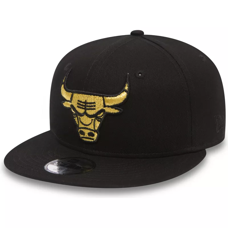 casquette-plate-noire-snapback-pour-enfant-avec-logo-or-9fifty-golden-chicago-bulls-nba-new-era