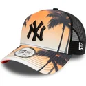 casquette-trucker-orange-avec-logo-noir-a-frame-summer-city-new-york-yankees-mlb-new-era
