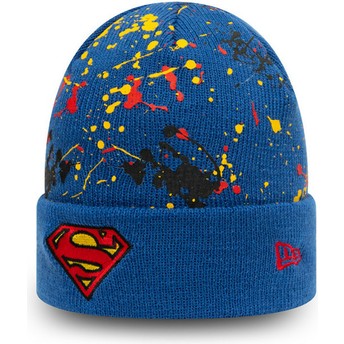 Bonnet bleu pour enfant Cuff Knit Paint Splat Superman DC Comics New Era