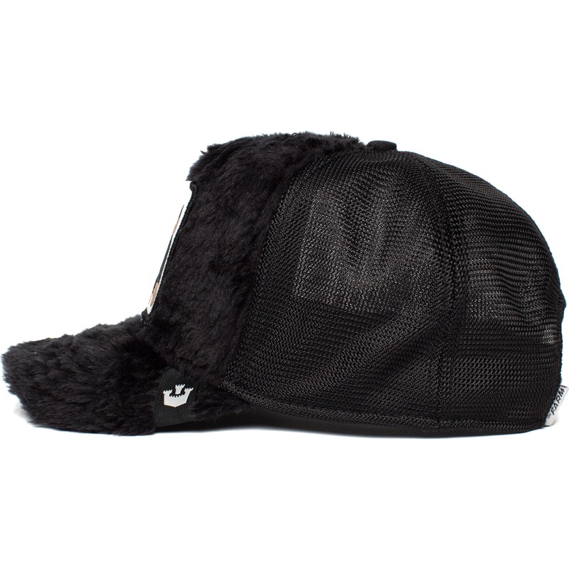 casquette-trucker-noire-peau-mouton-singe-en-peluche-go-bananas-the-farm-goorin-bros