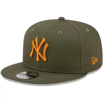 Casquette plate verte snapback avec logo orange 9FIFTY League Essential New York Yankees MLB New Era