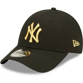 Casquette courbée noire ajustable avec logo doré 9FORTY Metallic New York Yankees MLB New Era