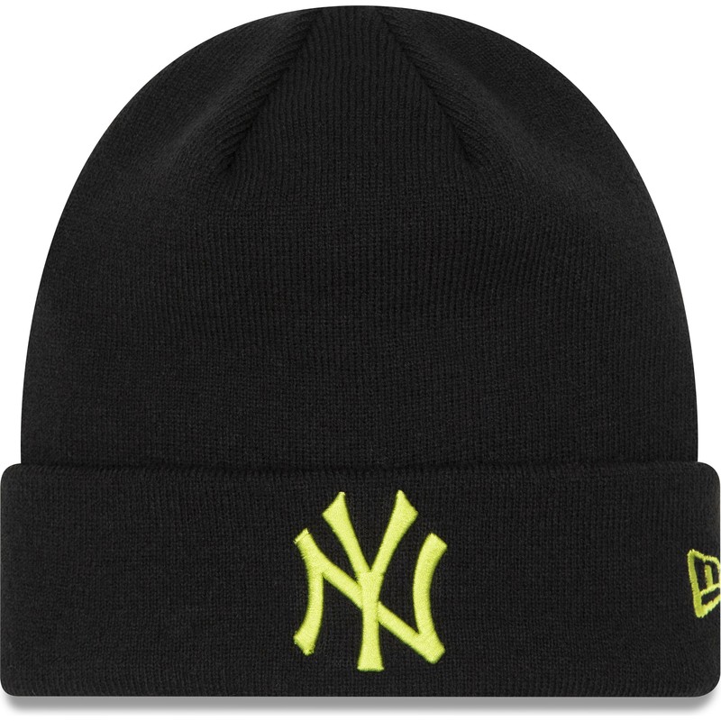 bonnet-noir-avec-logo-vert-league-essential-cuff-new-york-yankees-mlb-new-era
