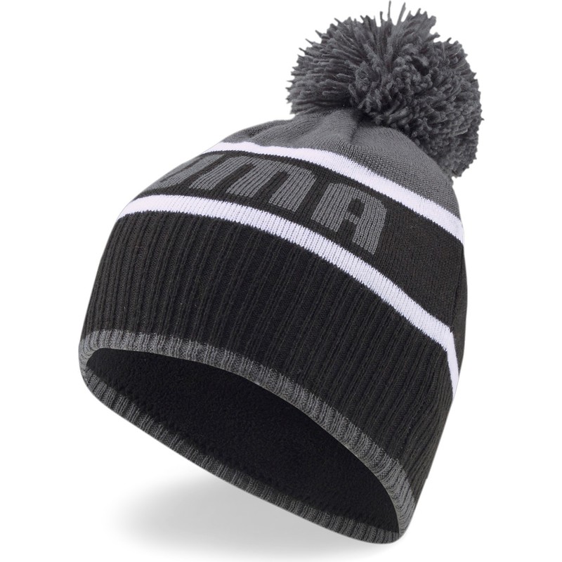bonnet-noir-et-gris-avec-pompom-puma