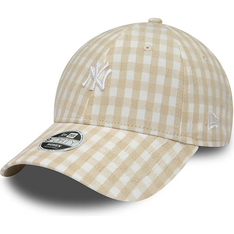 casquette-courbee-beige-ajustable-pour-femme-9forty-gingham-new-york-yankees-mlb-new-era