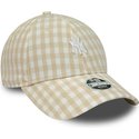 casquette-courbee-beige-ajustable-pour-femme-9forty-gingham-new-york-yankees-mlb-new-era