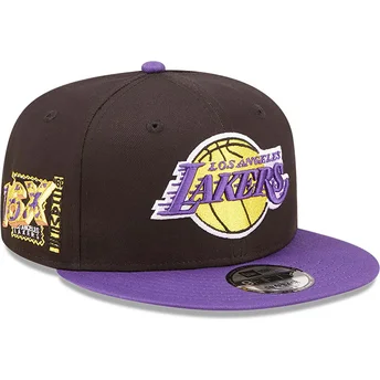 Casquette plate noire et violette snapback 9FIFTY Team Patch Los Angeles Lakers NBA New Era