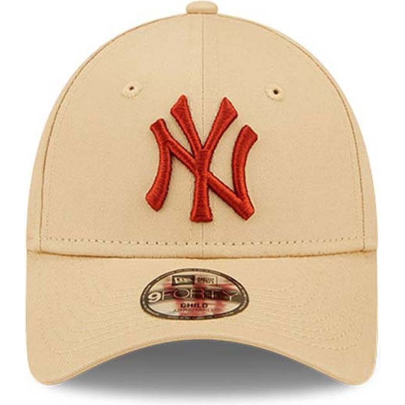 casquette-courbee-beige-ajustable-pour-enfant-avec-logo-marron-9forty-league-essential-new-york-yankees-mlb-new-era