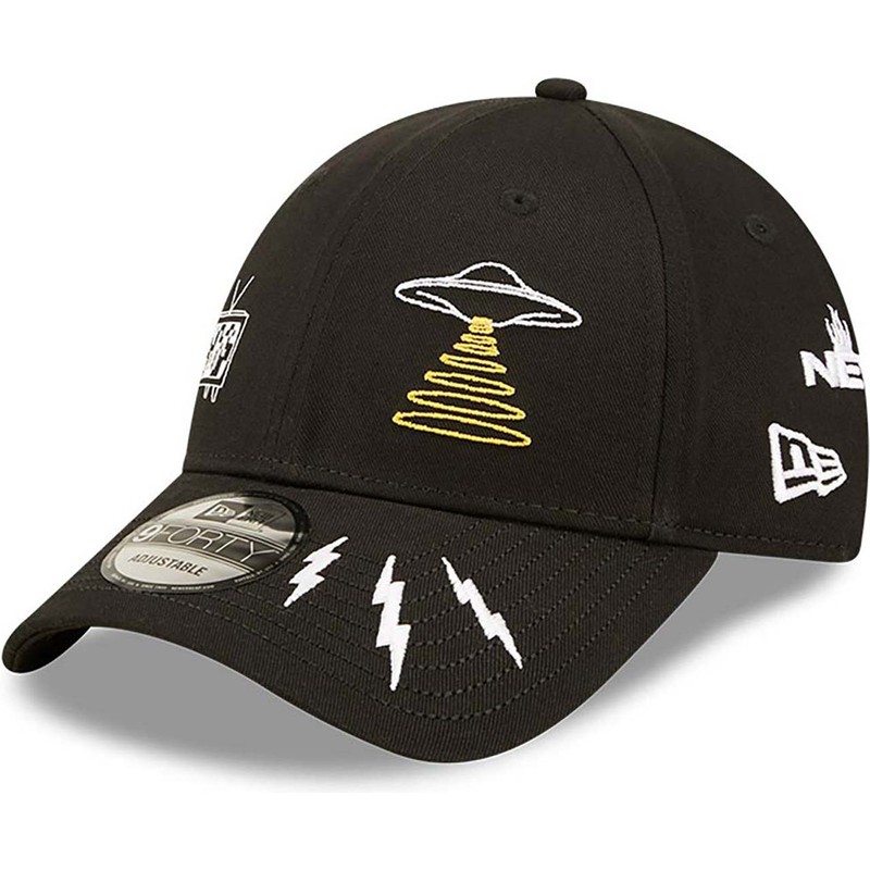 casquette-courbee-noire-ajustable-new-york-9forty-graphic-new-era