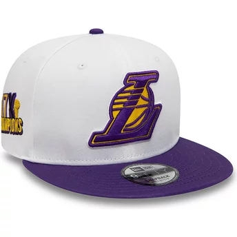 Casquette plate blanche et violette snapback 9FIFTY Crown Patches Champions Los Angeles Lakers NBA New Era