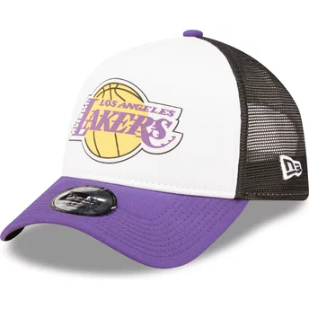 Casquette trucker blanche, noire et violette A Frame Team Colour Los Angeles Lakers NBA New Era
