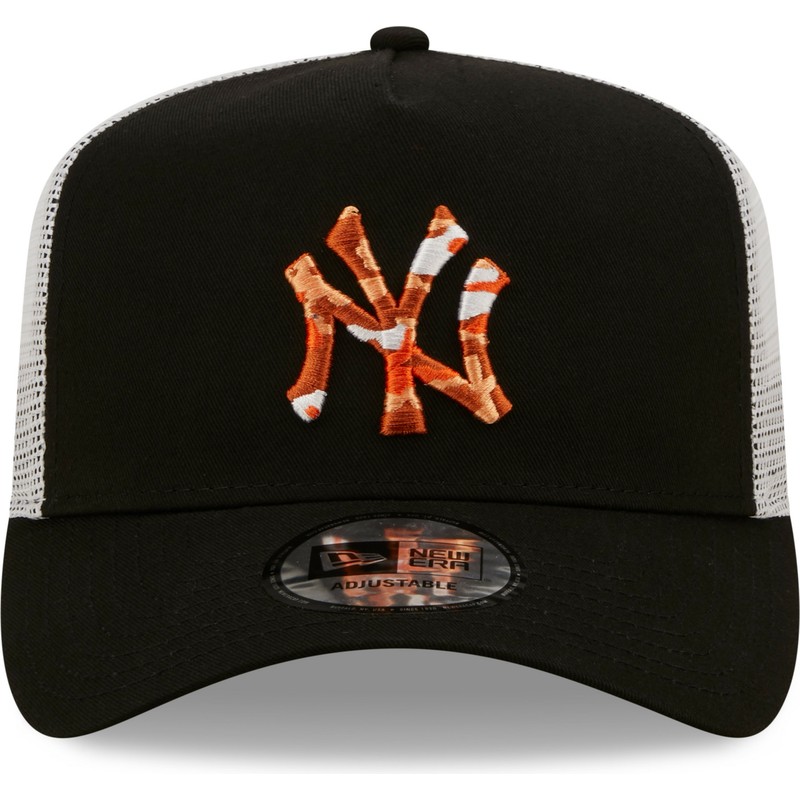 casquette-trucker-noire-et-blanche-avec-logo-orange-a-frame-seasonal-infill-new-york-yankees-mlb-new-era