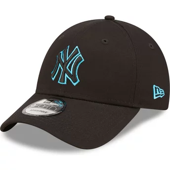 Casquette courbée noire ajustable avec logo bleu 9FORTY Neon Outline New York Yankees MLB New Era