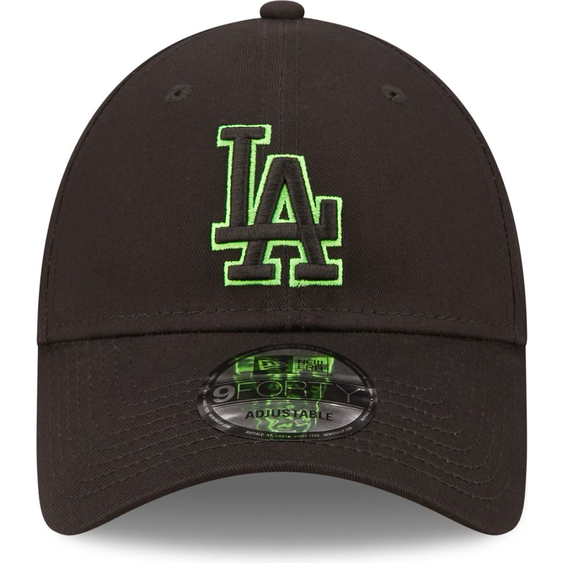 casquette-courbee-noire-ajustable-avec-logo-vert-9forty-neon-outline-los-angeles-dodgers-mlb-new-era