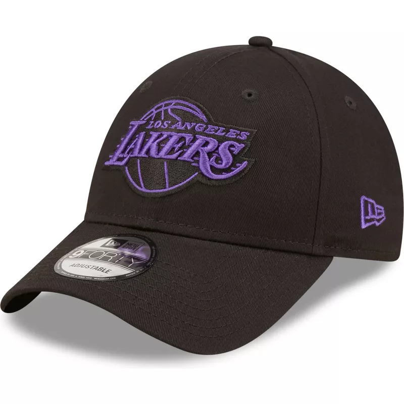 casquette-courbee-noire-ajustable-avec-logo-violet-9forty-neon-outline-los-angeles-lakers-nba-new-era