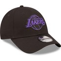 casquette-courbee-noire-ajustable-avec-logo-violet-9forty-neon-outline-los-angeles-lakers-nba-new-era