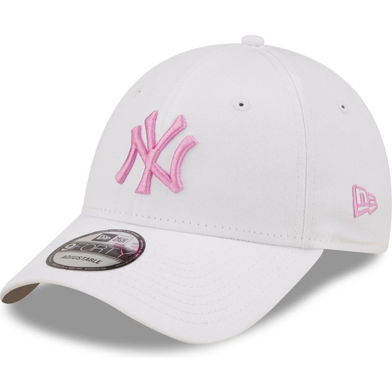 casquette-courbee-blanche-ajustable-avec-logo-rose-9forty-league-essential-new-york-yankees-mlb-new-era
