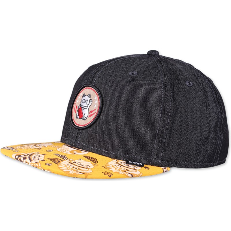 casquette-plate-noire-et-jaune-snapback-lucky-cat-linen-rev-djinns