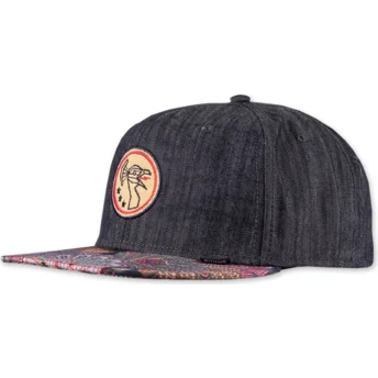 Casquette plate noire snapback Peacock Linen Rev Djinns