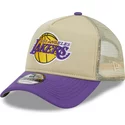 casquette-trucker-beige-et-violette-9forty-a-frame-all-day-trucker-los-angeles-lakers-nba-new-era