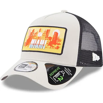 Casquette trucker beige A Frame Repreve License Plate Miami New Era