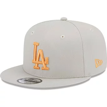 Casquette plate beige snapback avec logo orange 9FIFTY Side Patch Los Angeles Dodgers MLB New Era