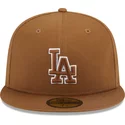 casquette-plate-marron-ajustee-59fifty-team-outline-los-angeles-dodgers-mlb-new-era