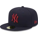 casquette-plate-bleue-marine-ajustee-avec-logo-rouge-59fifty-league-essential-new-york-yankees-mlb-new-era