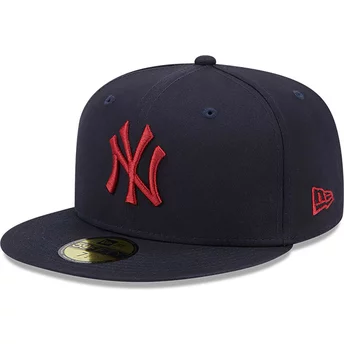 Casquette plate bleue marine ajustée avec logo rouge 59FIFTY League Essential New York Yankees MLB New Era