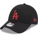 casquette-courbee-noire-ajustable-avec-logo-rouge-9forty-league-essential-los-angeles-dodgers-mlb-new-era