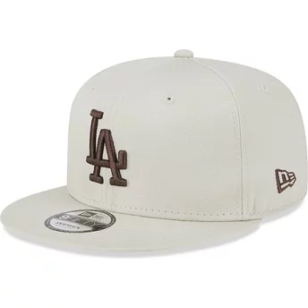 Casquette plate beige snapback avec logo marron 9FIFTY League Essential Los Angeles Dodgers MLB New Era
