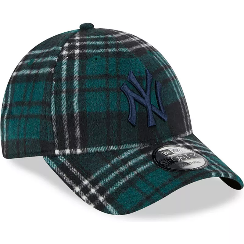 casquette-courbee-verte-ajustable-avec-logo-bleu-9forty-check-new-york-yankees-mlb-new-era