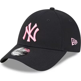 Casquette courbée noire ajustable avec logo rose 9FORTY Neon New York Yankees MLB New Era