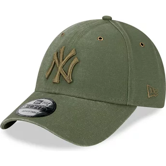 Casquette courbée verte ajustable avec logo vert 9FORTY Washed Canvas New York Yankees MLB New Era