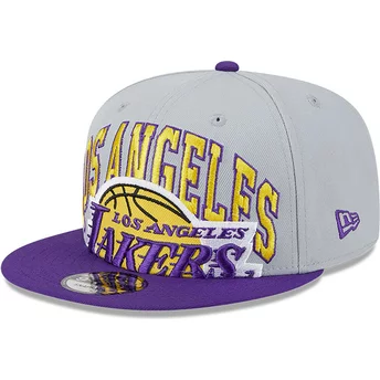 Casquette plate grise et violette snapback 9FIFTY Tip Off 2023 Los Angeles Lakers NBA New Era