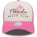 casquette-trucker-blanche-et-rose-pour-femme-a-frame-foam-front-florida-beach-club-new-era