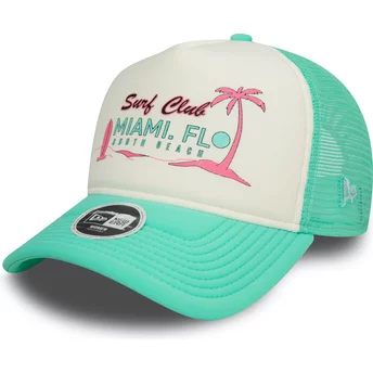 Casquette trucker blanche et verte pour femme A Frame Foam Front Miami Surf Club Florida New Era
