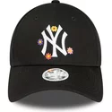 casquette-courbee-noire-ajustable-pour-femme-9forty-flower-new-york-yankees-mlb-new-era