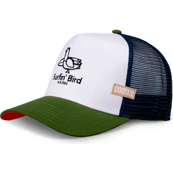 Casquette trucker blanche, bleue et verte Surfin Bird HFT Coastal