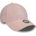 casquette-courbee-rose-ajustable-pour-femme-9forty-linen-new-york-yankees-mlb-new-era