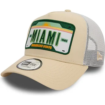 Casquette trucker beige et blanche A Frame License Plate Miami Villes et plages New Era